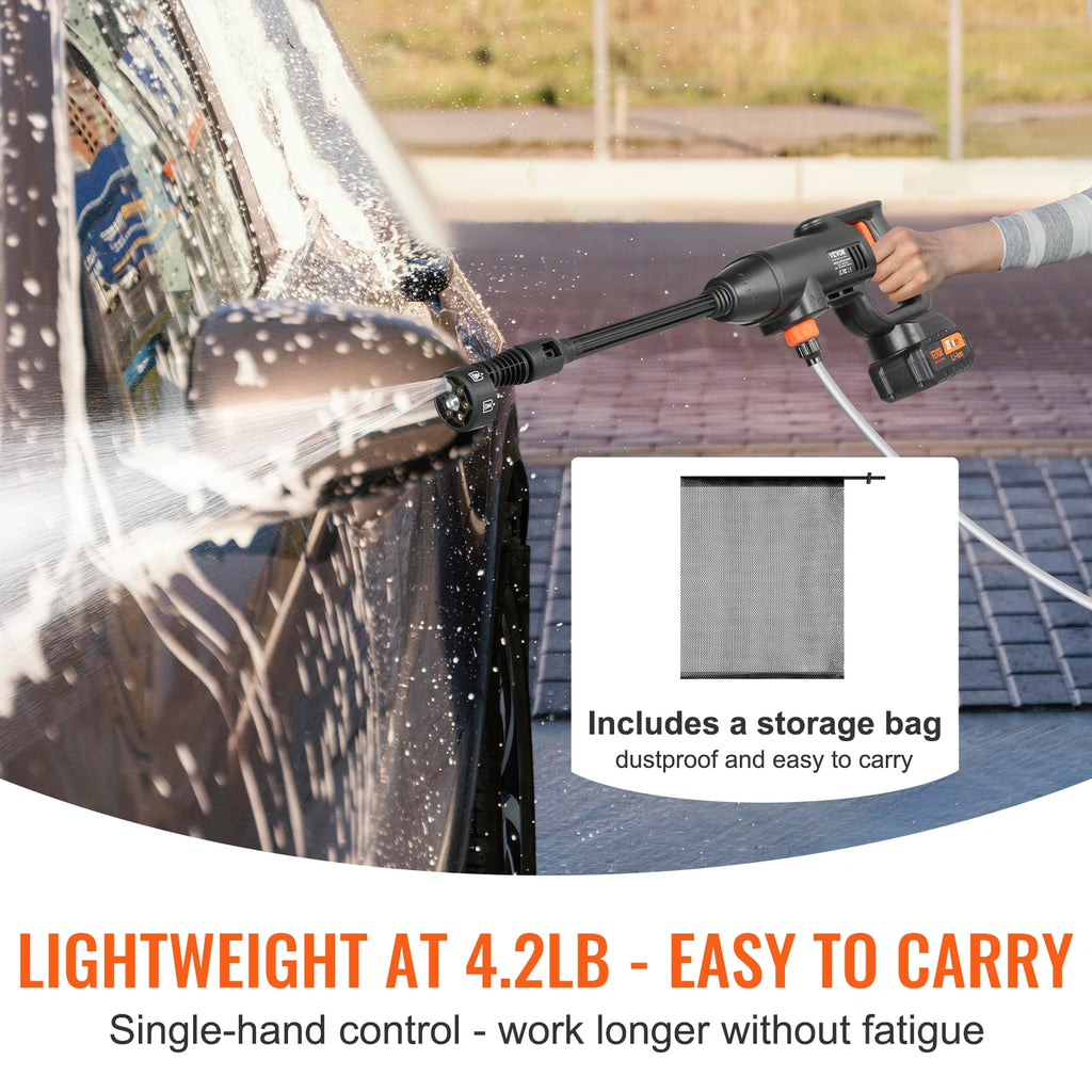 VEVOR Cordless Pressure Washer 580-PSI 1.1 GPM Portable Power Cleaner Handheld High-Pressure Car Washer Gun with 4.0Ah Battery