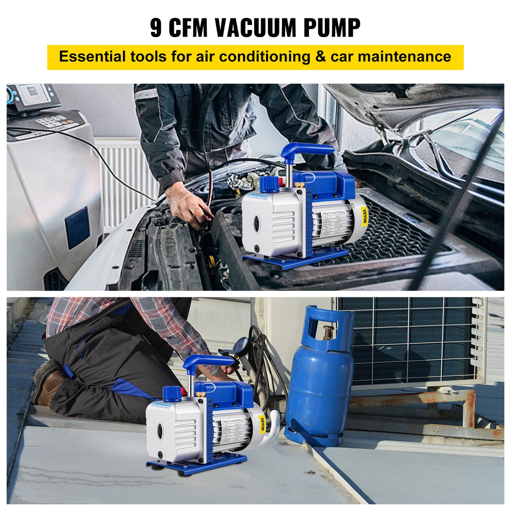 VEVOR Vacuum Pump 6/9/10/12 CFM 1 HP Double Stage Air Conditioning Vacuum Pump 5PA for Automobile Reparation Vacuum Evacuation