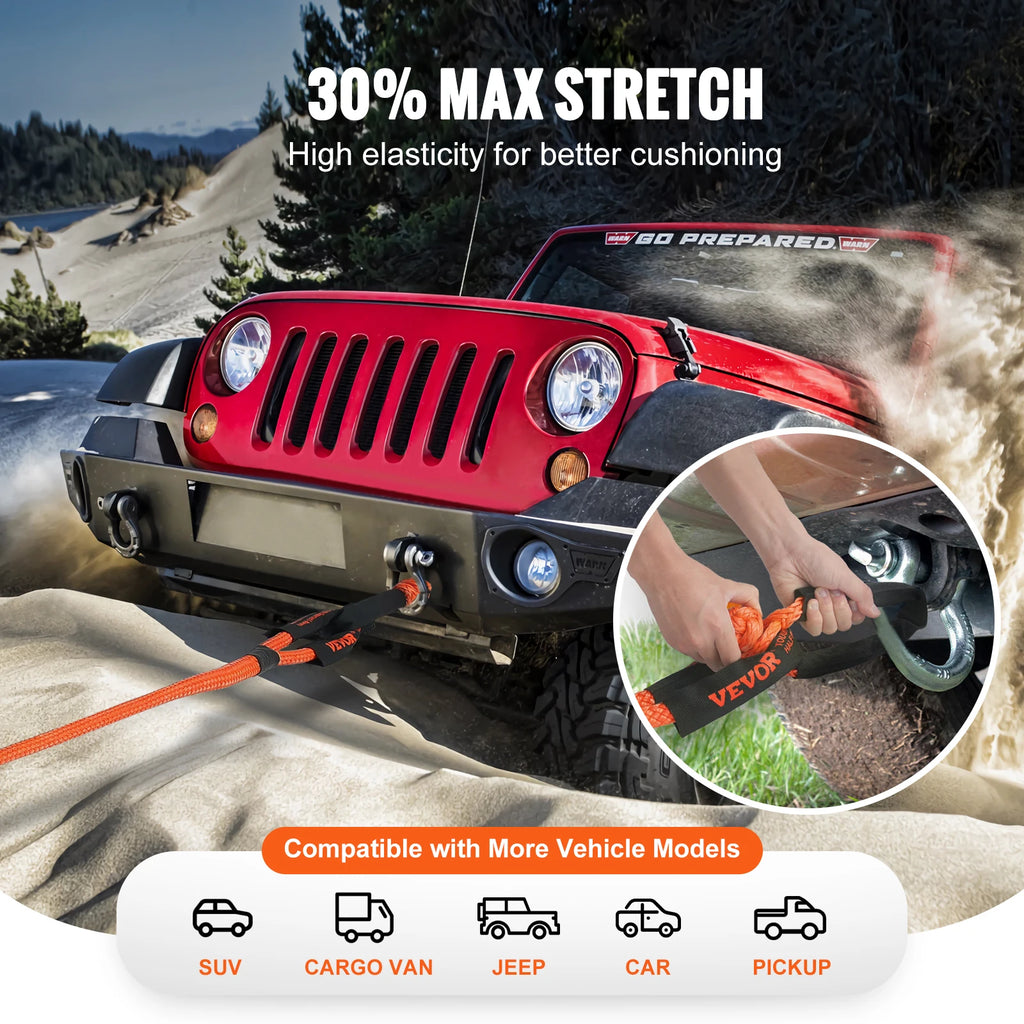 VEVOR 20/30ft Car Towing Rope Off Road Snatch Tow Strap of Rescue Recovery Resistant Which Rope for Jeep Car Truck ATV Tractor