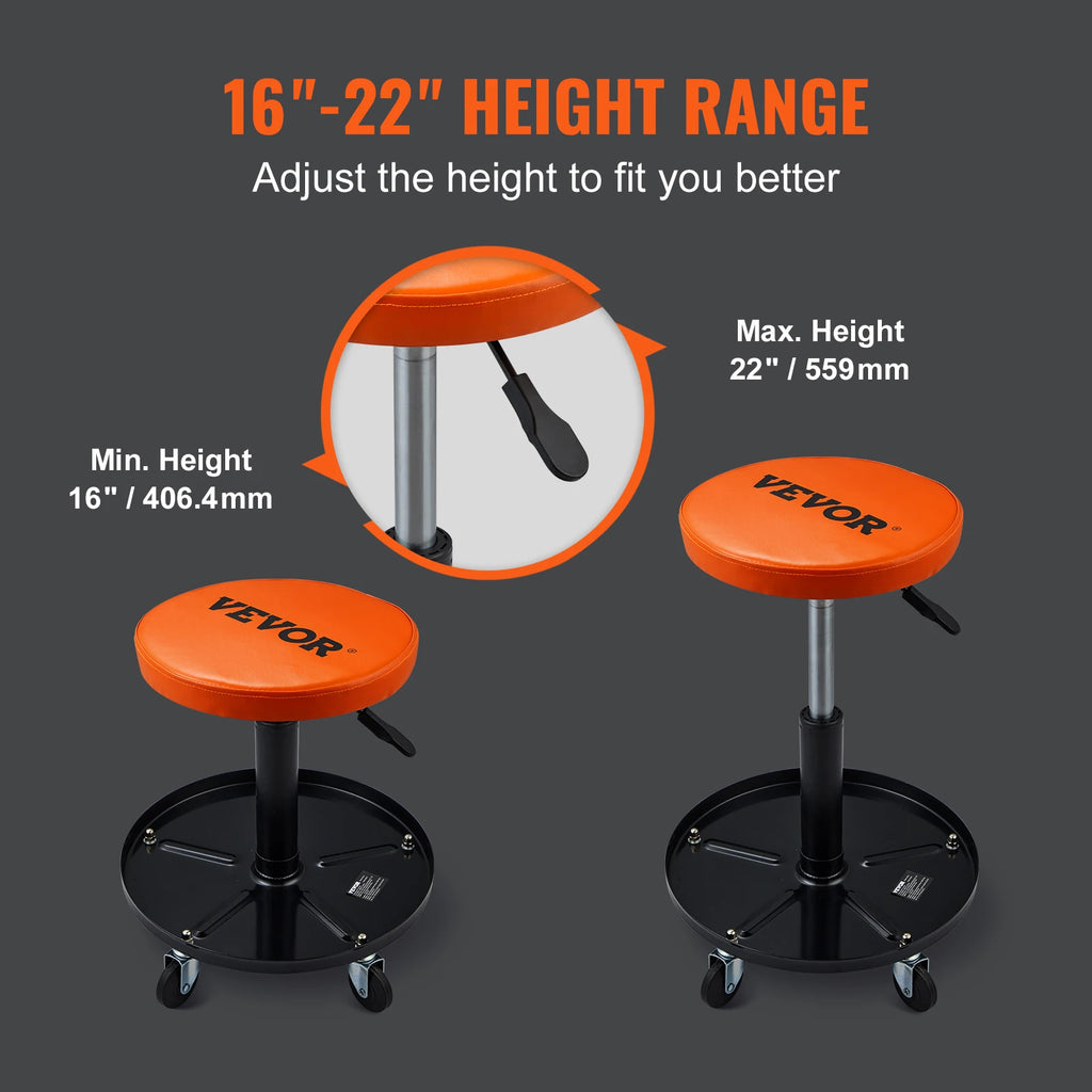 VEVOR Mechanic Stool 250 LBS Rolling Pneumatic Creeper Garage/Shop Seat Padded Rolling Workshop Stool for Garage Auto Repair