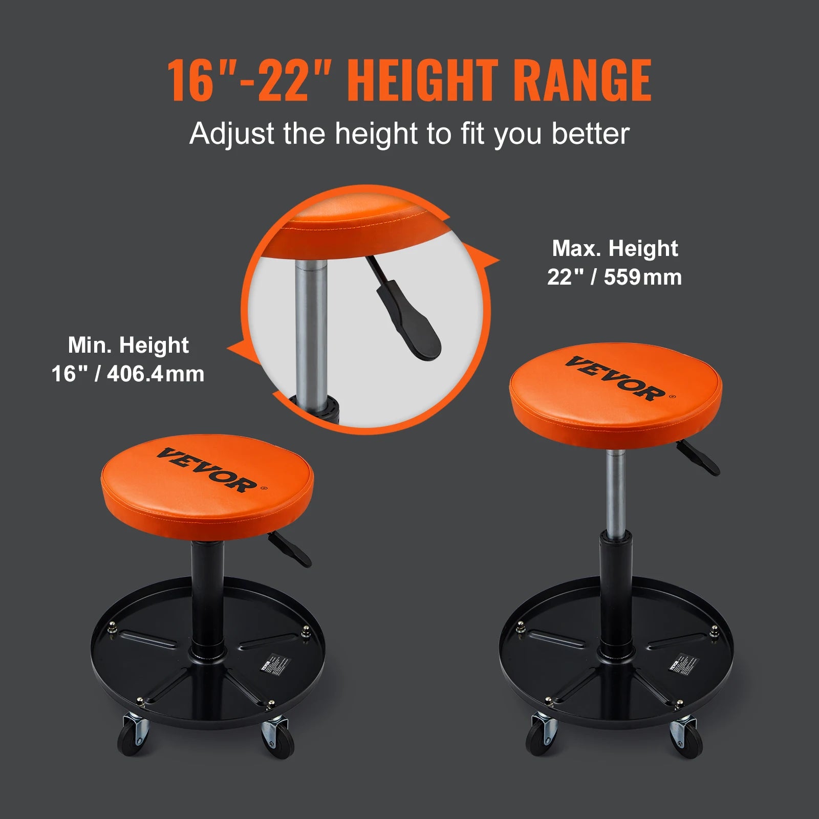 VEVOR Mechanic Stool 250 LBS Rolling Pneumatic Creeper Garage/Shop Seat Padded Rolling Workshop Stool for Garage Auto Repair