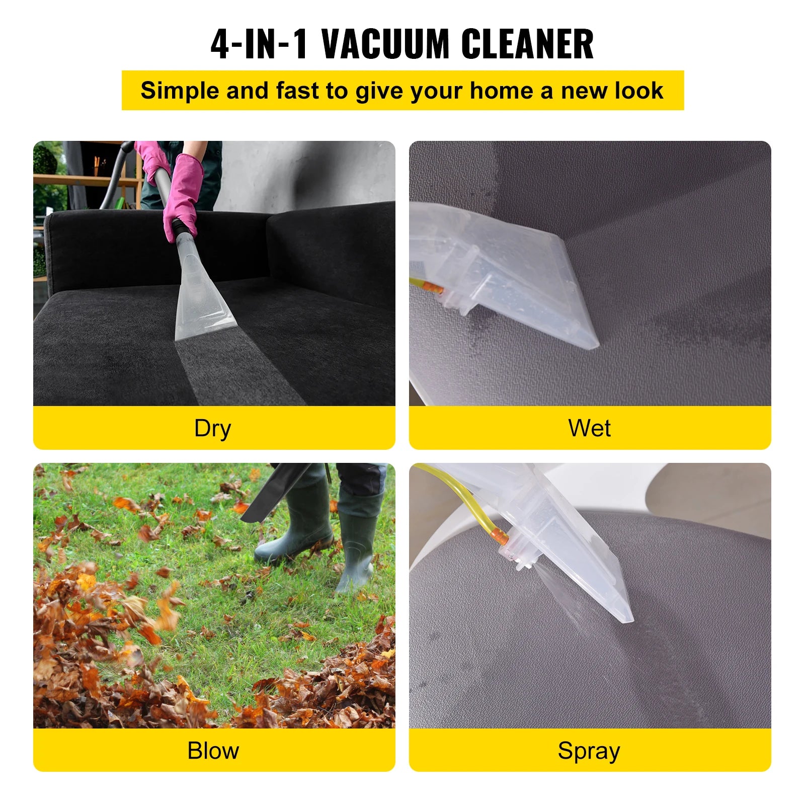 VEVOR Wet Dry Vacuum Cleaner 5.3 Gallon 2 Peak HP 4-in-1 Portable Shop Vacuum with Blow and Spray Function for Household Car