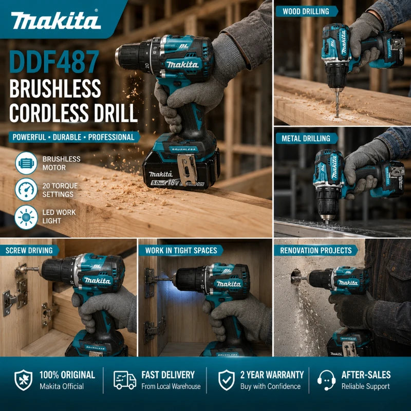 Akumuliatorinis gręžtuvas-suktuvas Makita DDF487 18V LXT