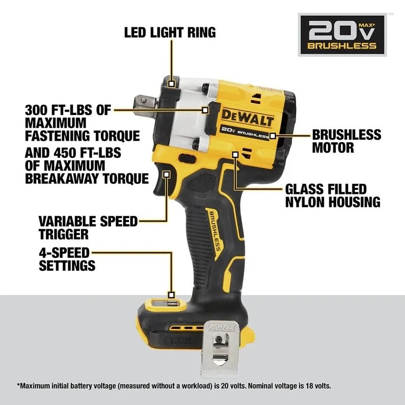 DEWALT DCF922 20V MAX XR 1/2" Kompaktiškas Impulsinis Raktas