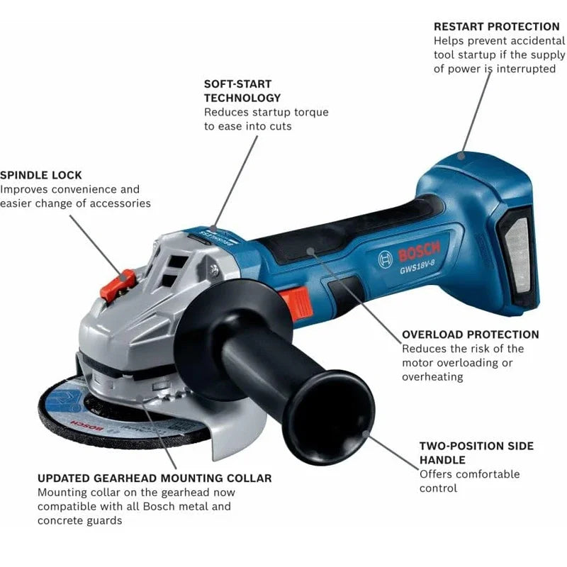 Bosch GWS 18V-8 100mm Akumuliatorinis Kampinis Šlifuoklis