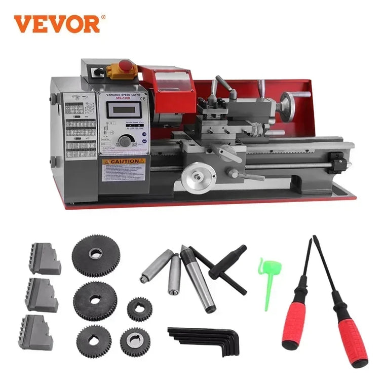 VEVOR mini metalo tekinimo staklės 600 W, 180 × 300 mm, reguliuojamo greičio