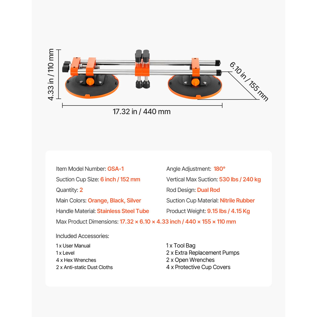 SucceBuy 2 Packs Manual Seamless Stone Seam Setter with 6in Vacuum Suction Cups Marble Stone Splicing Installation Tool for Tile