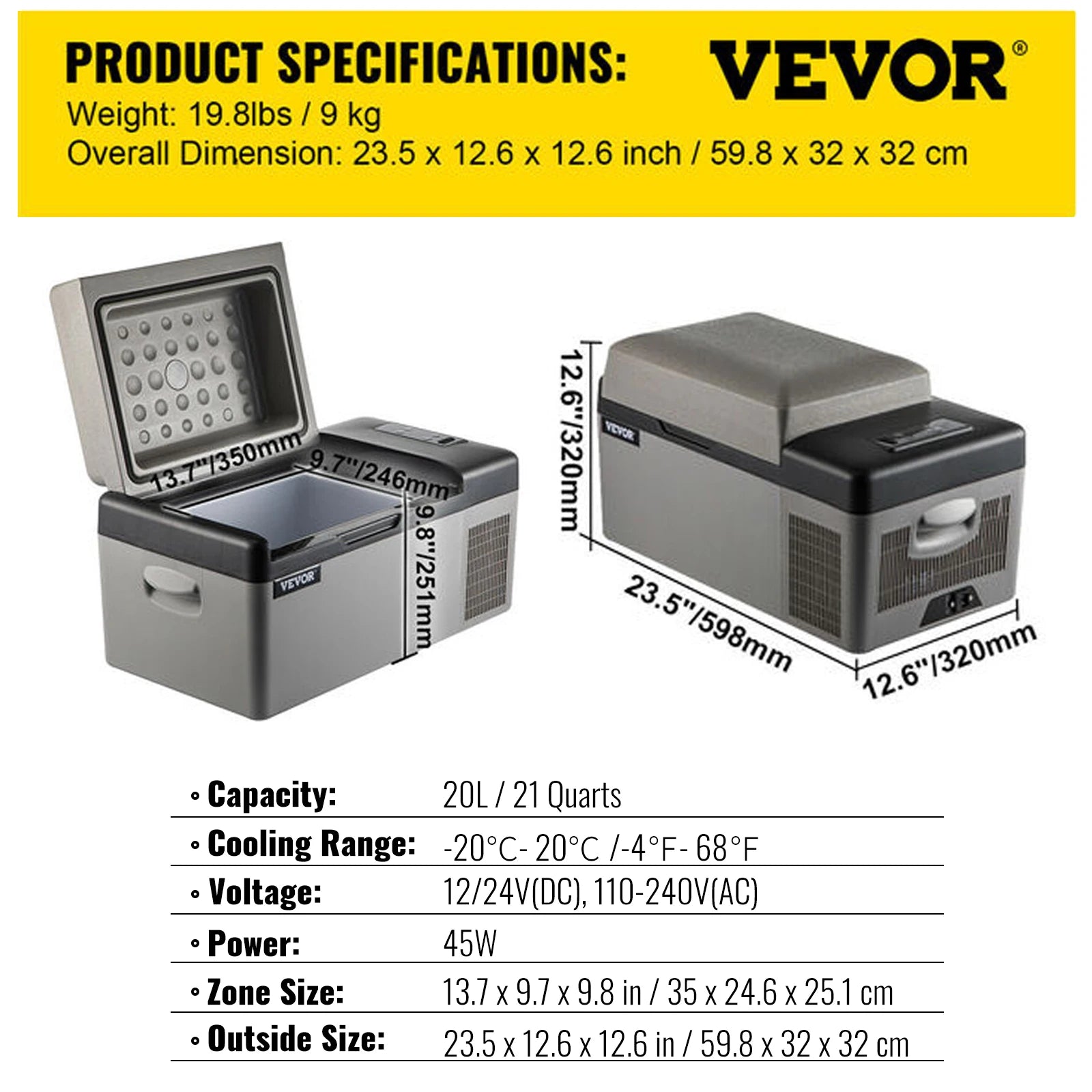 VEVOR Mini Fridge 20-55L