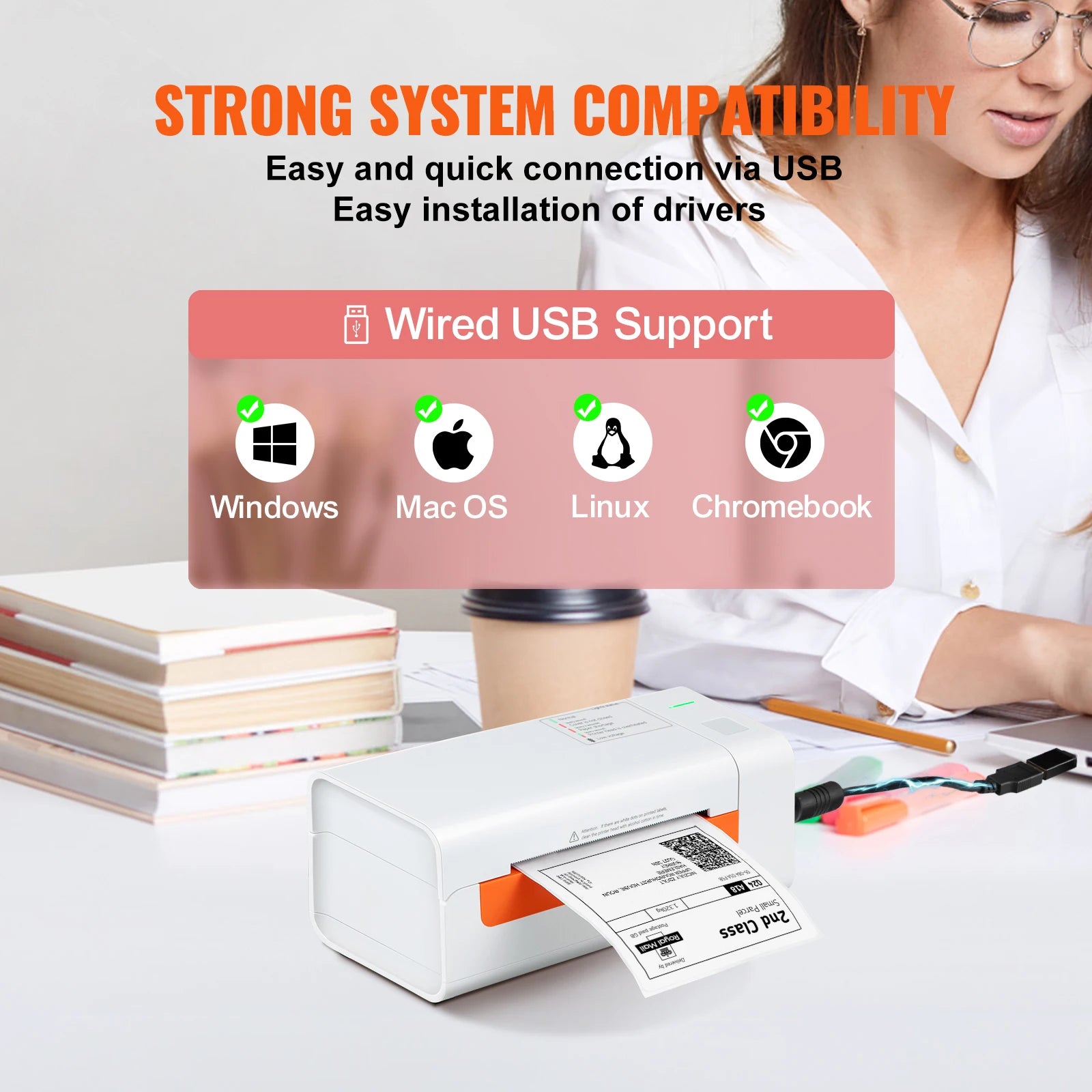 SucceBuy 203dpi Desktop Thermal Label Printer USB Label Maker Sticker Shipping Barcode Printer Compatible W/ Windows/Mac OS