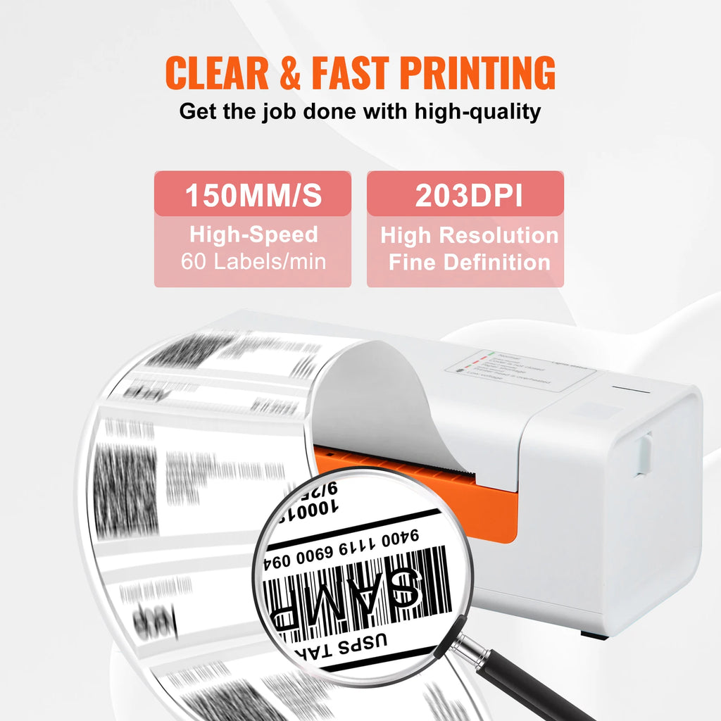 SucceBuy 203dpi Desktop Thermal Label Printer USB Label Maker Sticker Shipping Barcode Printer Compatible W/ Windows/Mac OS