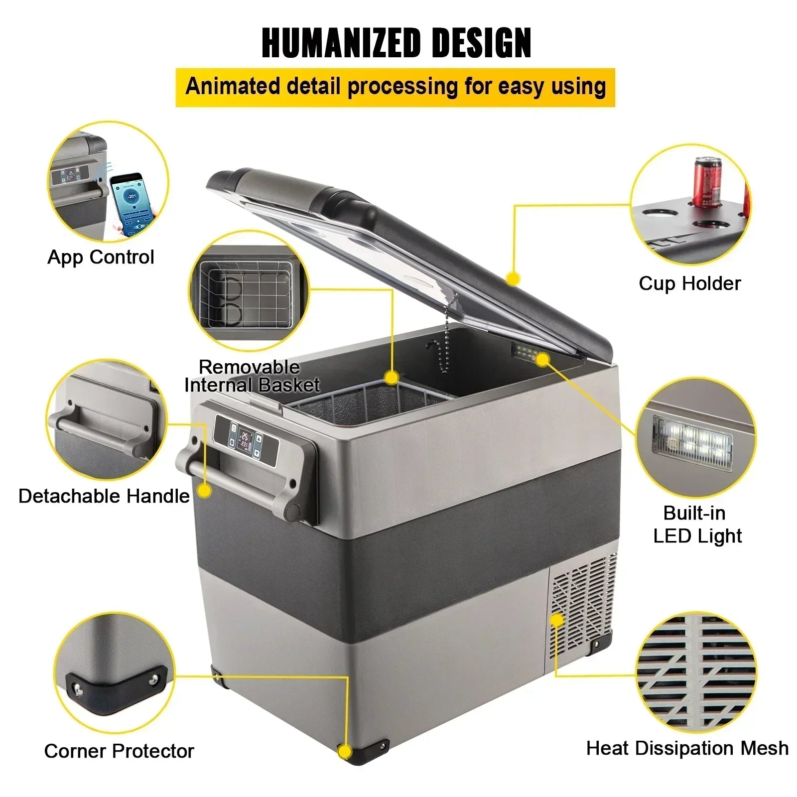 VEVOR Car Mini Refrigerator Mini Fridge 35-55L Freezer Portable Compressor Cooler 12/24V DC 110-240V Ice Box for Camping