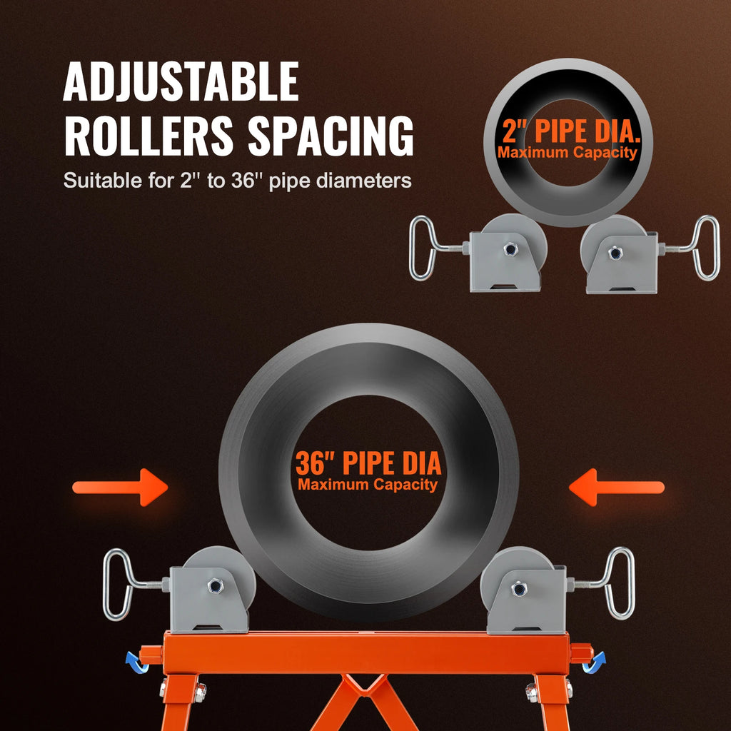 SucceBuy Pipe Stand with Roller Head Heavy Duty 2500LBS Load Capacity Suitable for 2-36 inches Pipe 45# Steel Roller for Welding