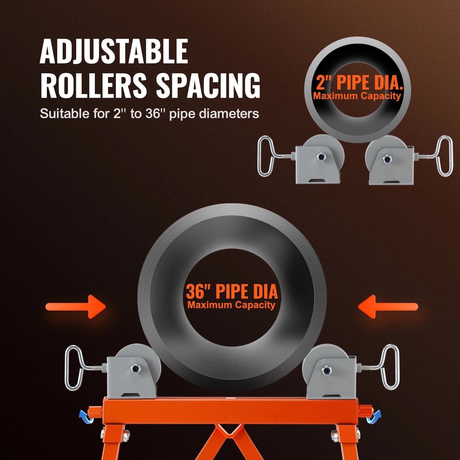 SucceBuy Pipe Stand with Roller Head Heavy Duty 2500LBS Load Capacity Suitable for 2-36 inches Pipe 45# Steel Roller for Welding