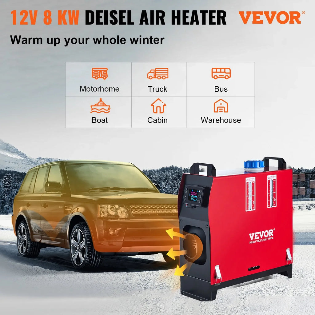 VEVOR diesel heater, 12V diesel air heater, muffler, 8kW diesel air heater with remote control and LCD thermostat display screen