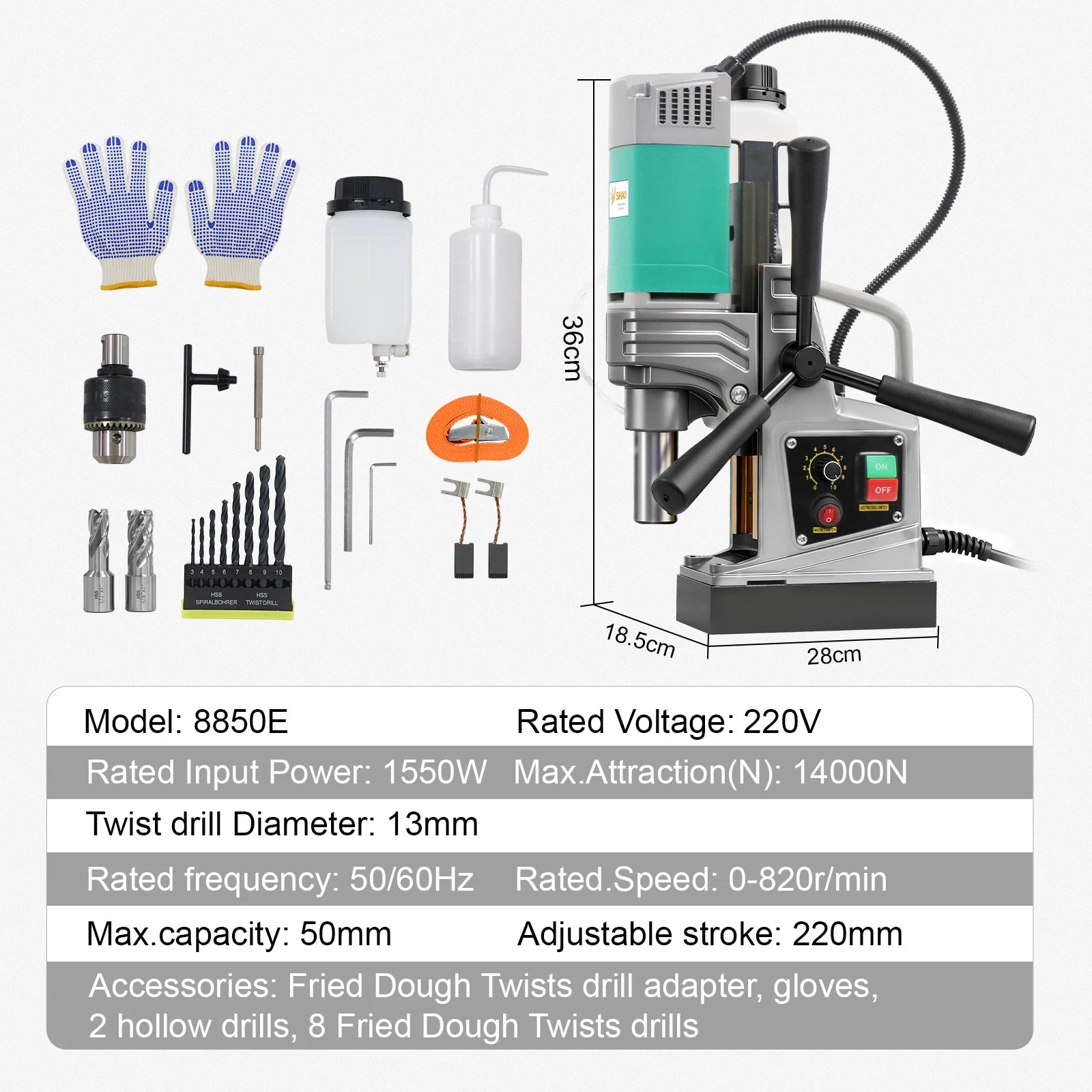 SIHAO 1450W/1550W 1.57/2" Electric Drilling Machine Magnetic Drill Press Boring Diameter Power Drill 750/820PRM Drill