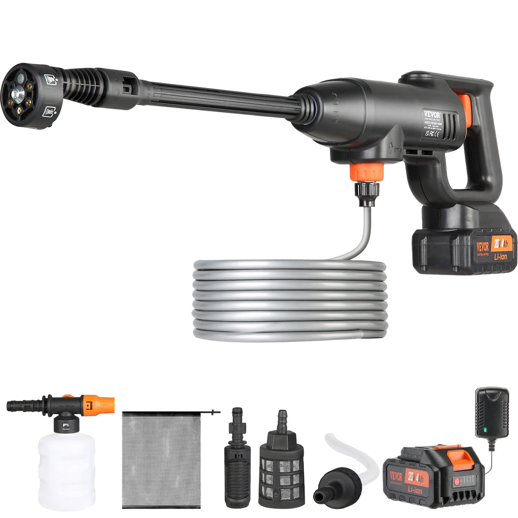 VEVOR Cordless Pressure Washer 580-PSI 1.1 GPM Portable Power Cleaner Handheld High-Pressure Car Washer Gun with 4.0Ah Battery