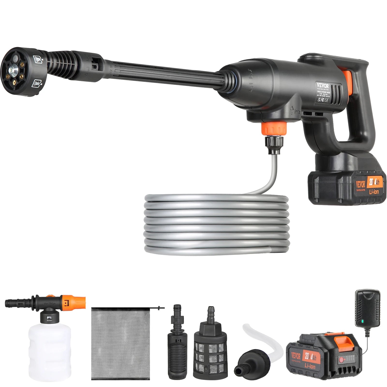 VEVOR Cordless Pressure Washer 580-PSI 1.1 GPM Portable Power Cleaner Handheld High-Pressure Car Washer Gun with 4.0Ah Battery