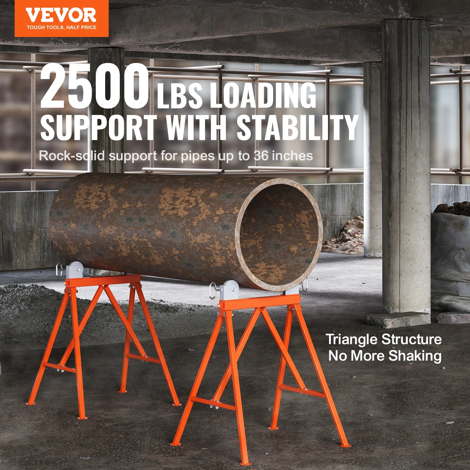 SucceBuy Pipe Stand with Roller Head Heavy Duty 2500LBS Load Capacity Suitable for 2-36 inches Pipe 45# Steel Roller for Welding