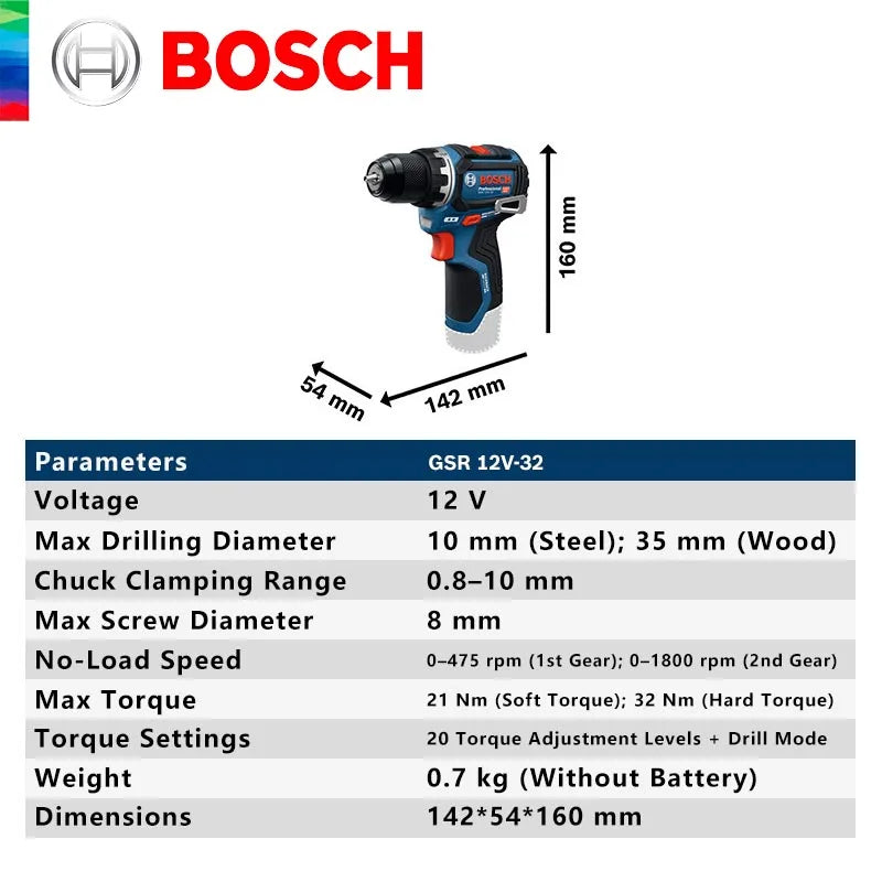 Bosch GSR 12V-32 Akumuliatorinis Gręžtuvas