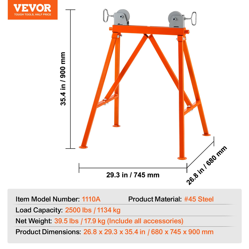 SucceBuy Pipe Stand with Roller Head Heavy Duty 2500LBS Load Capacity Suitable for 2-36 inches Pipe 45# Steel Roller for Welding
