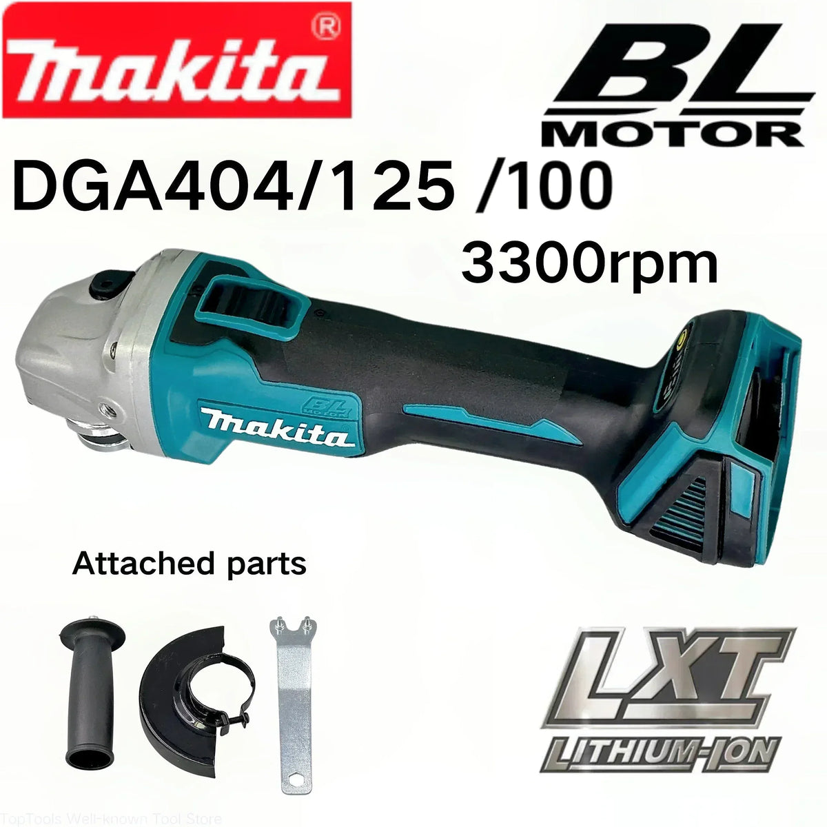 Makita DGA404 125mm Brushless Akku Kampinis Šlifuoklis