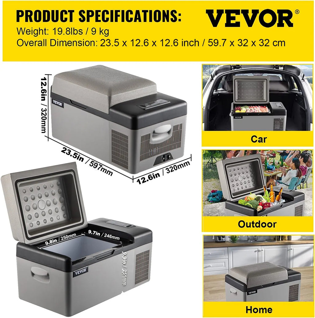 VEVOR Car Refrigerator 20L Compressor Portable Small Refrigerator Freezer Mini Electric Cooler for Driving Travel Fishing Outdoo