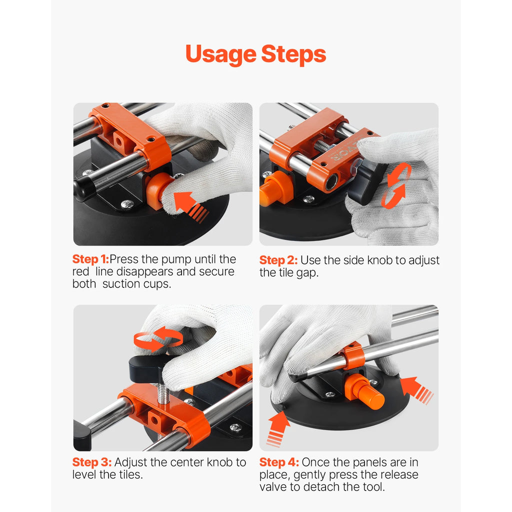 SucceBuy 2 Packs Manual Seamless Stone Seam Setter with 6in Vacuum Suction Cups Marble Stone Splicing Installation Tool for Tile