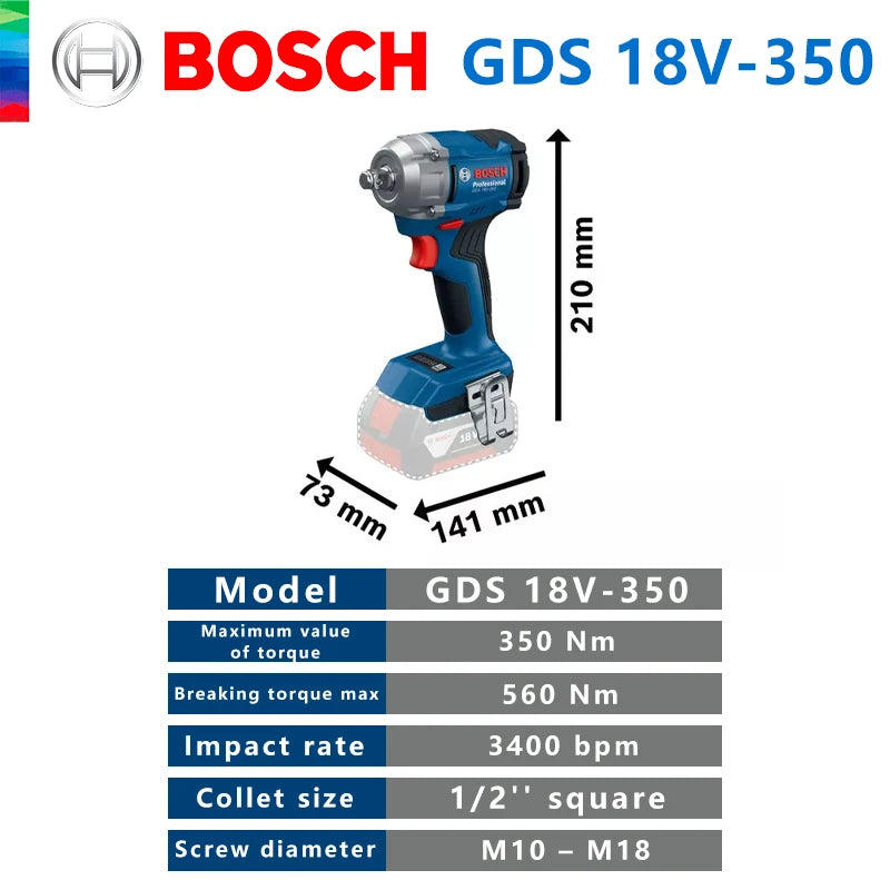 Bosch GDS 18V-350 1/2" Akumuliatorinis Smūginis Veržlias