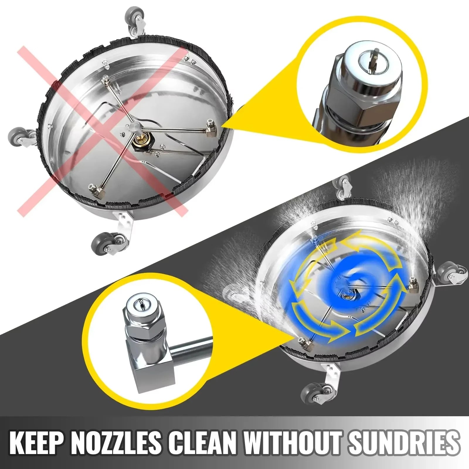 VEVOR Surface Cleaner 18 Inch Flat Surface Cleaner for Pressure Washer 4000psi Pressure with 3/8 Quick Connector Surface Cleaner