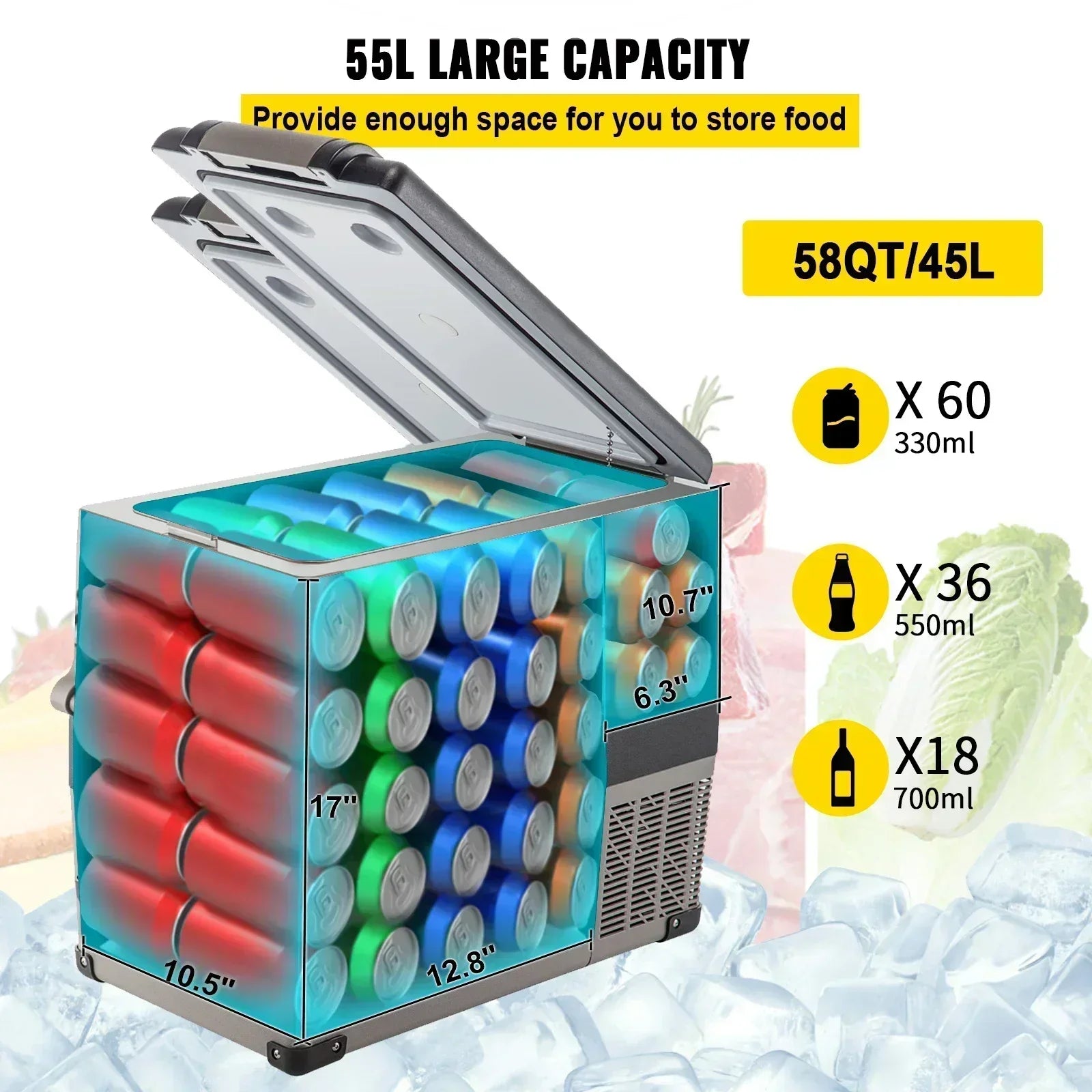 VEVOR Car Mini Refrigerator Mini Fridge 35-55L Freezer Portable Compressor Cooler 12/24V DC 110-240V Ice Box for Camping