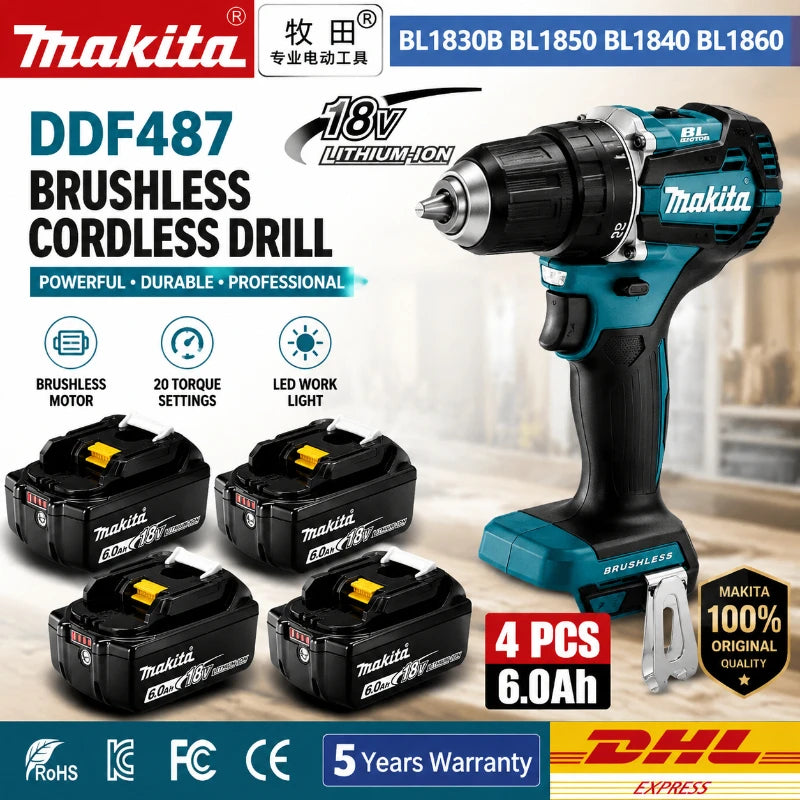 Akumuliatorinis gręžtuvas-suktuvas Makita DDF487 18V LXT