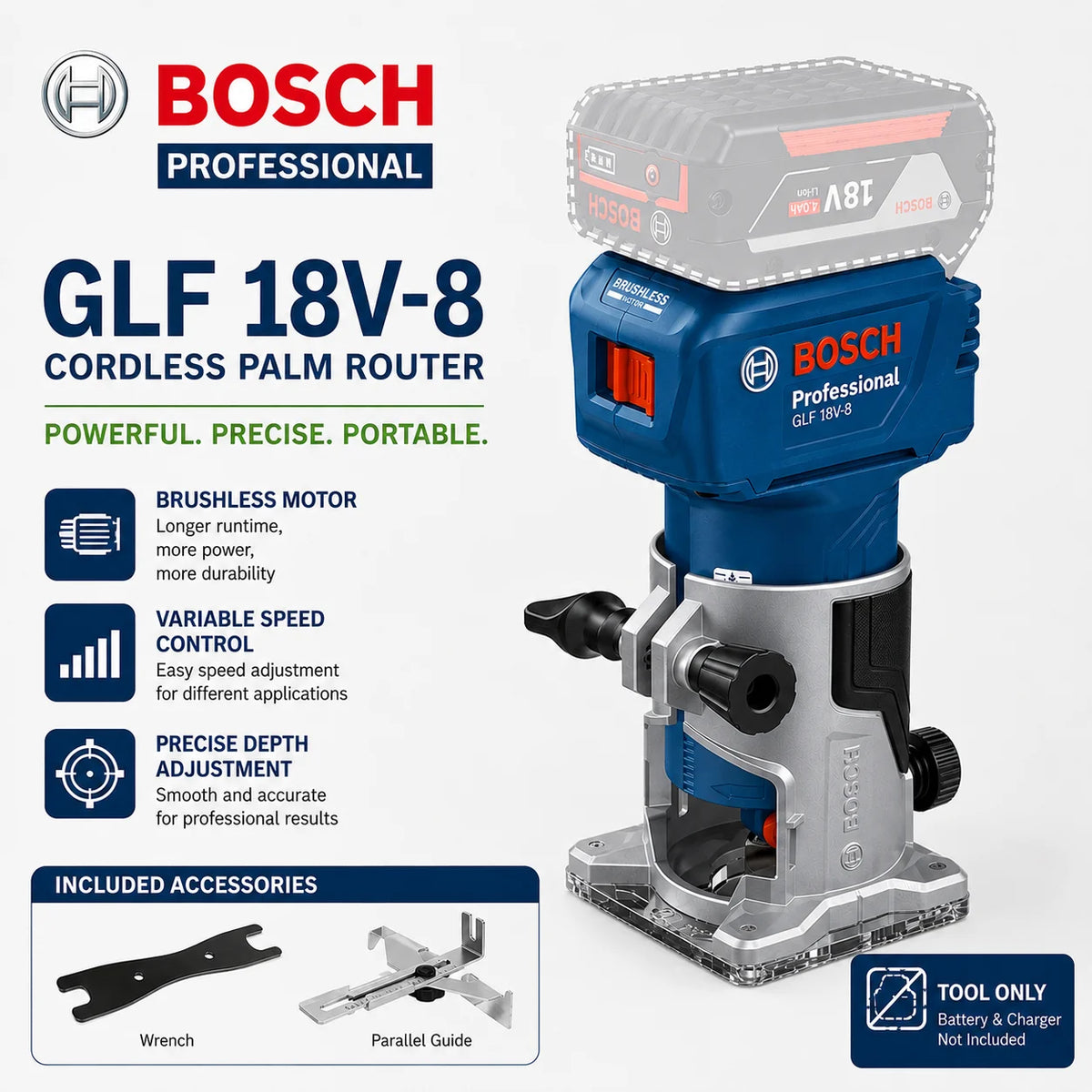 Bosch GLF 18V-8 18V Brushless Medžio Frezavimo Įrankis