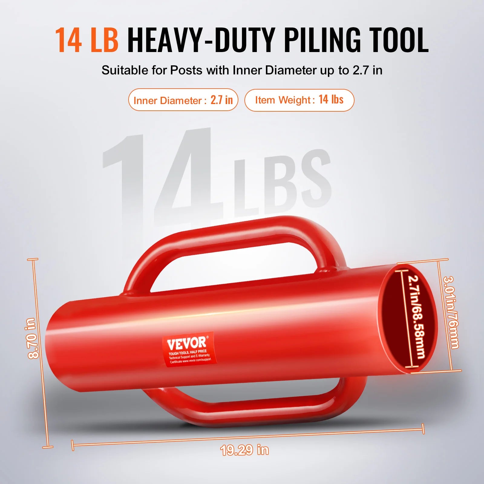 SucceBuy Fence Post Driver with Handle Pole Pounder Heavy Duty Carbon Steel Hand Post Rammer Fencing Hole Digger for Channel