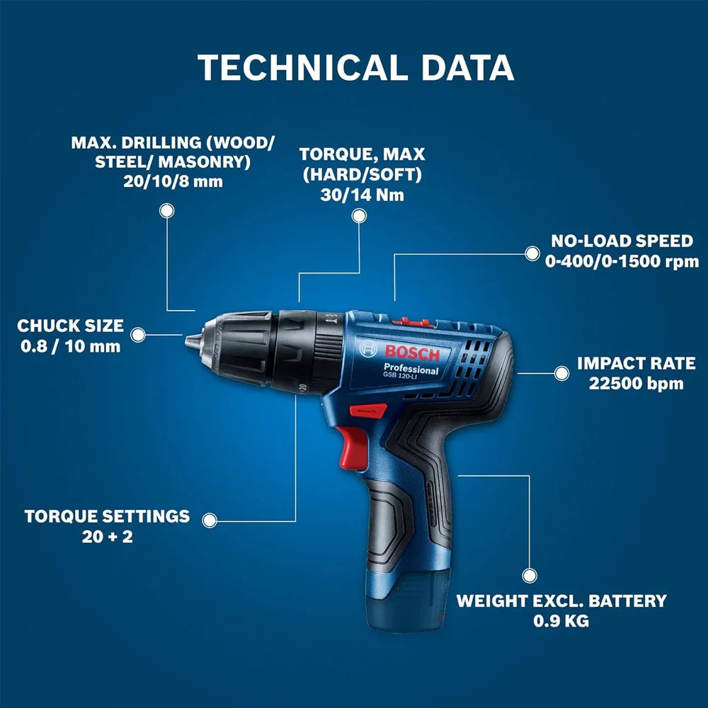 Bosch GSR 120-LI 12V Bevielis 10mm Smūginis Gręžtuvas