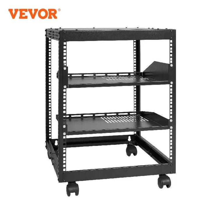 VEVOR atviras serverio stovas 12U / 15U / 20U su reguliuojamu gyliu, pastatomas arba montuojamas ant sienos