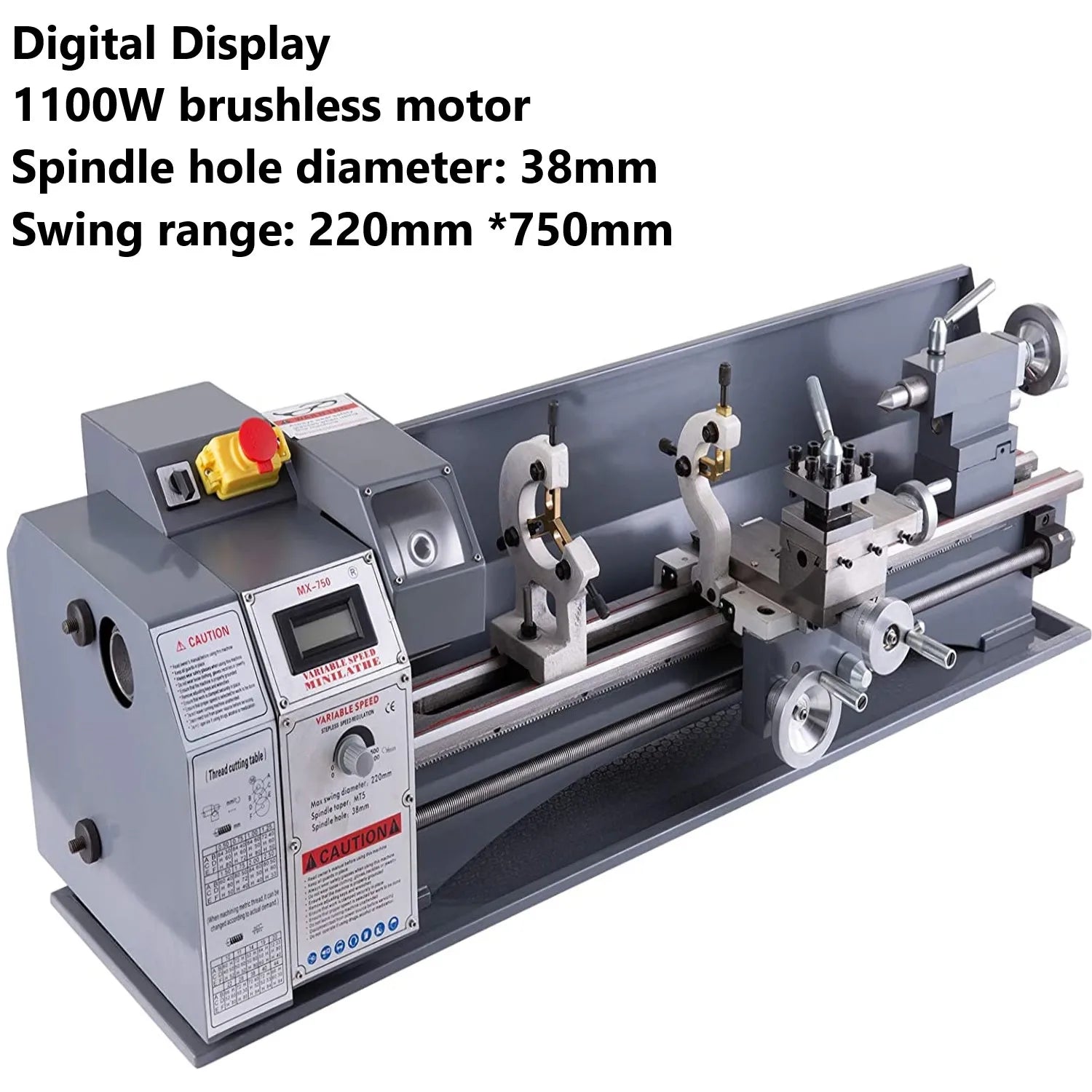 VEVOR Pro Leg Stretcher 220LBS Leg Stretch MachineMetalLatheMachine1100W220x750mm38mmSpindleBlushlessMotorDigitalDisplay