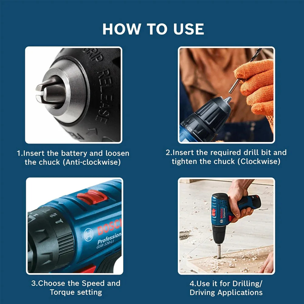 Bosch GSR 120-LI 12V Bevielis 10mm Smūginis Gręžtuvas