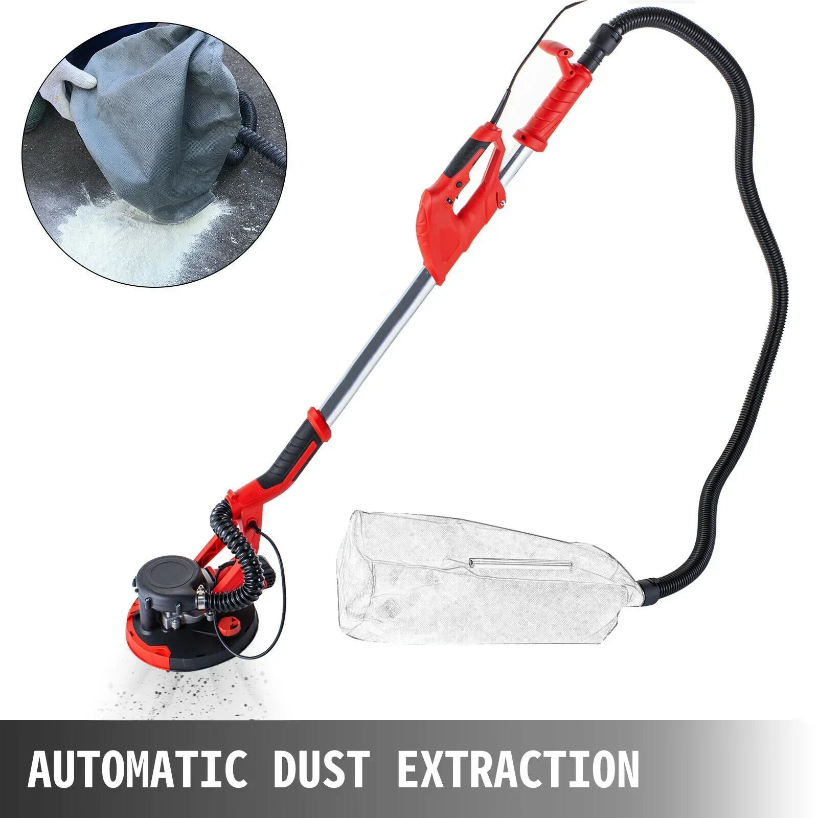 VEVOR Drywall Sander 750W, Foldable Sheetrock Sander, Variable Speed 800-1750 RPM, Wall Sander, w/LED Strip Light and Vacuum Bag
