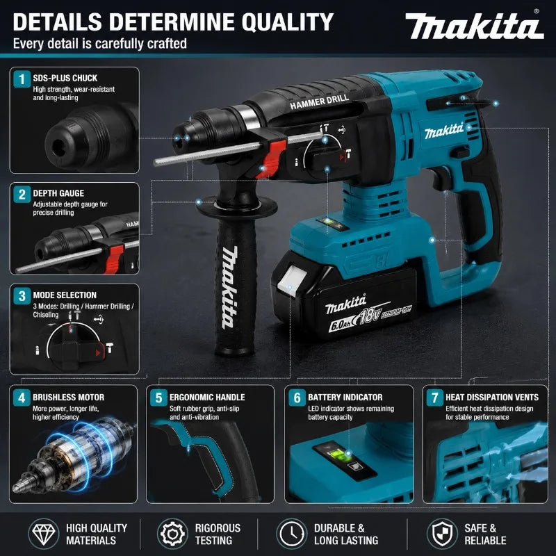 Makita DHR242 18V Bešepetėlinis Perforatorius 24 mm