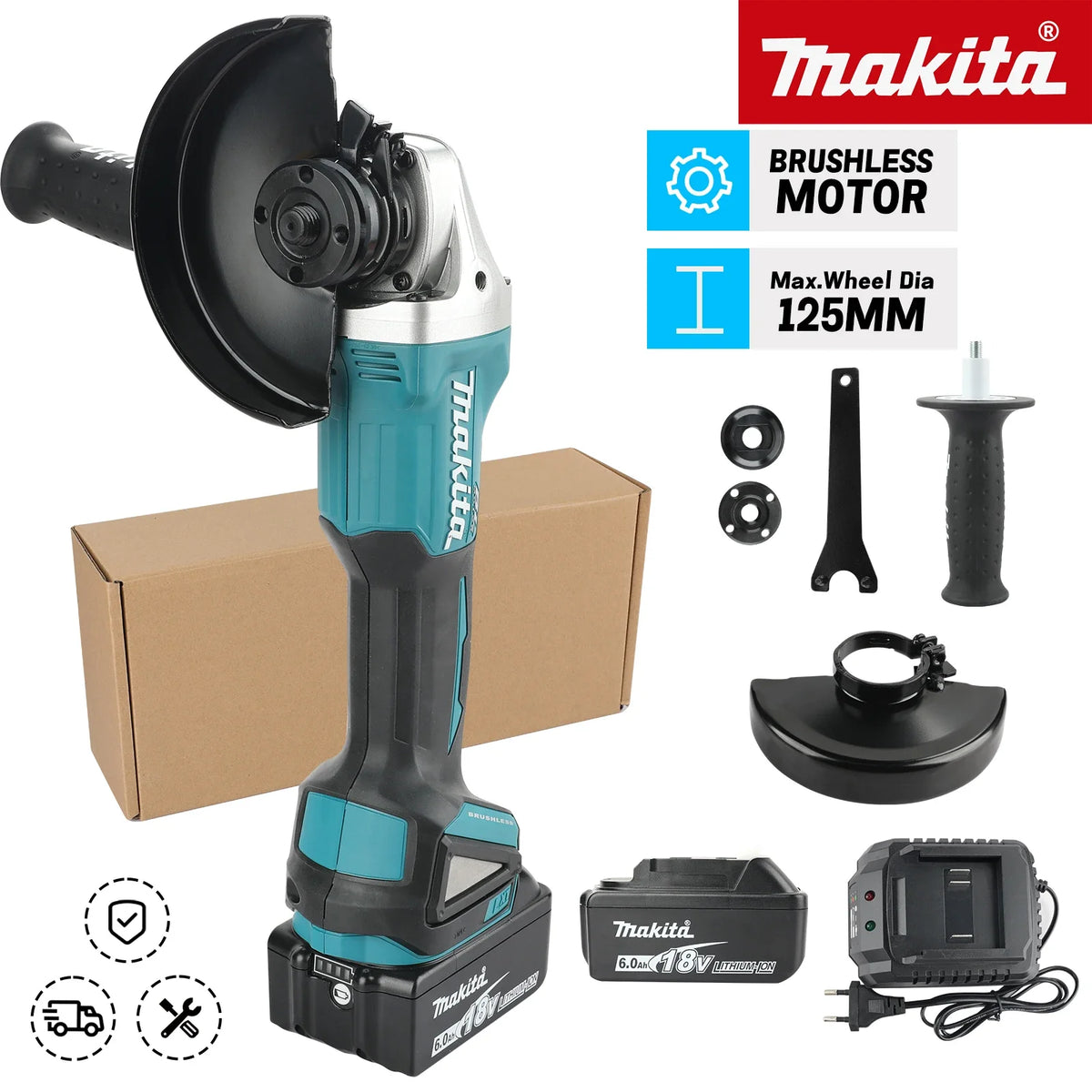 Makita DGA404 125mm Kampinis Šlifuoklis Li-Ion Akumuliatorinis