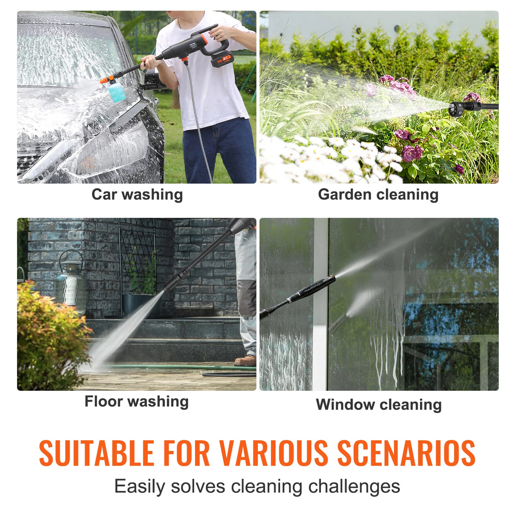VEVOR Cordless Pressure Washer 580-PSI 1.1 GPM Portable Power Cleaner Handheld High-Pressure Car Washer Gun with 4.0Ah Battery