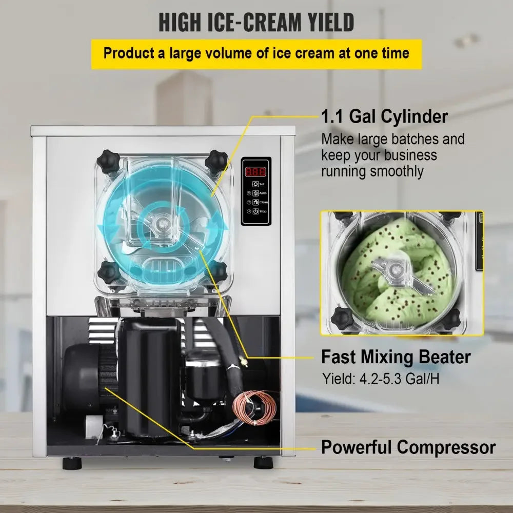 VEVOR Commercial Ice Cream Machine, 16-20L/H Yield, 1400W Single Flavor Countertop Hard Serve Ice Cream Maker, for Restaurant