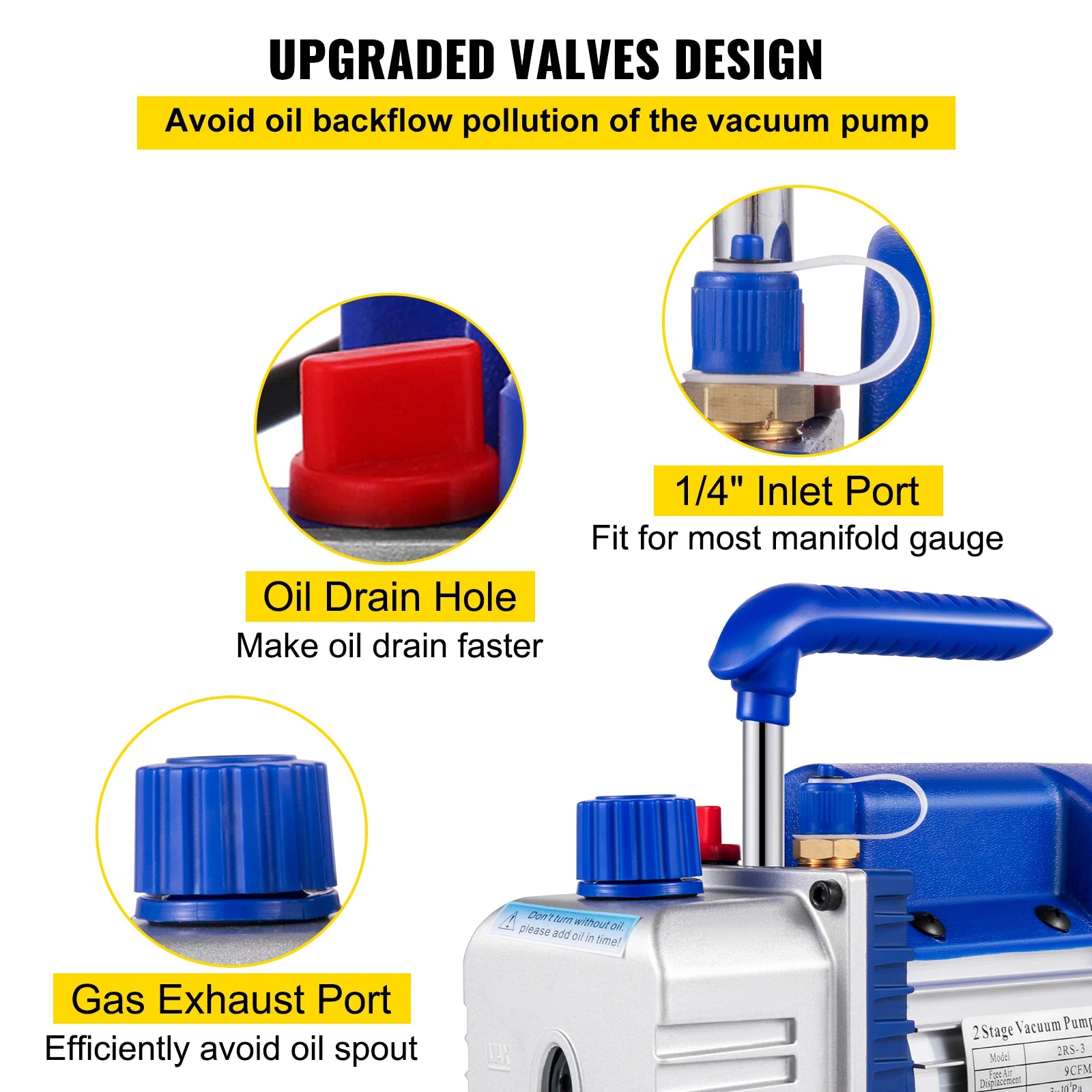 VEVOR Vacuum Pump 6/9/10/12 CFM 1 HP Double Stage Air Conditioning Vacuum Pump 5PA for Automobile Reparation Vacuum Evacuation