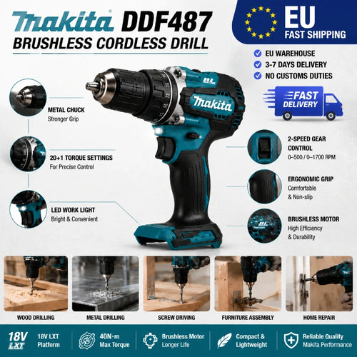Akumuliatorinis gręžtuvas-suktuvas Makita DDF487 18V LXT